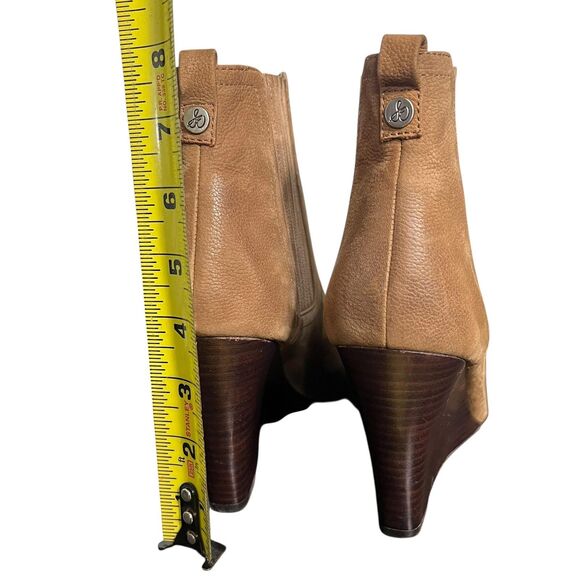 Sam Edelman Wedge Boots Womens Size 8.5 Tan Leather Chelsea Pointed Toe Booties - Picture 5 of 12